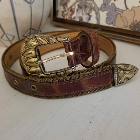 Mock Croc Brown Leather Chain Belt, Size Small, Witchy Western - Picture 4 of 11